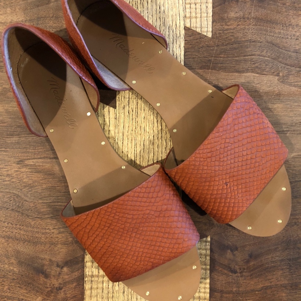 Madewell Thea Sandal, Brick Red “Snake” Leather